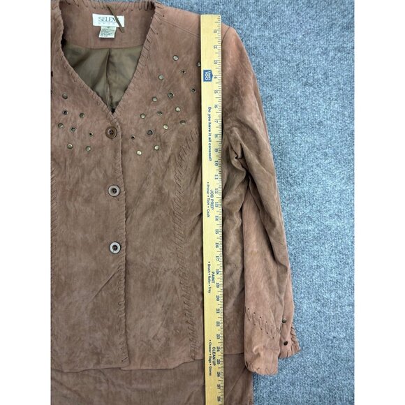 Selene Sport Jacket Skirt Set Women's 12 Brown Faux Suede Button Up Embellished - Picture 6 of 11
